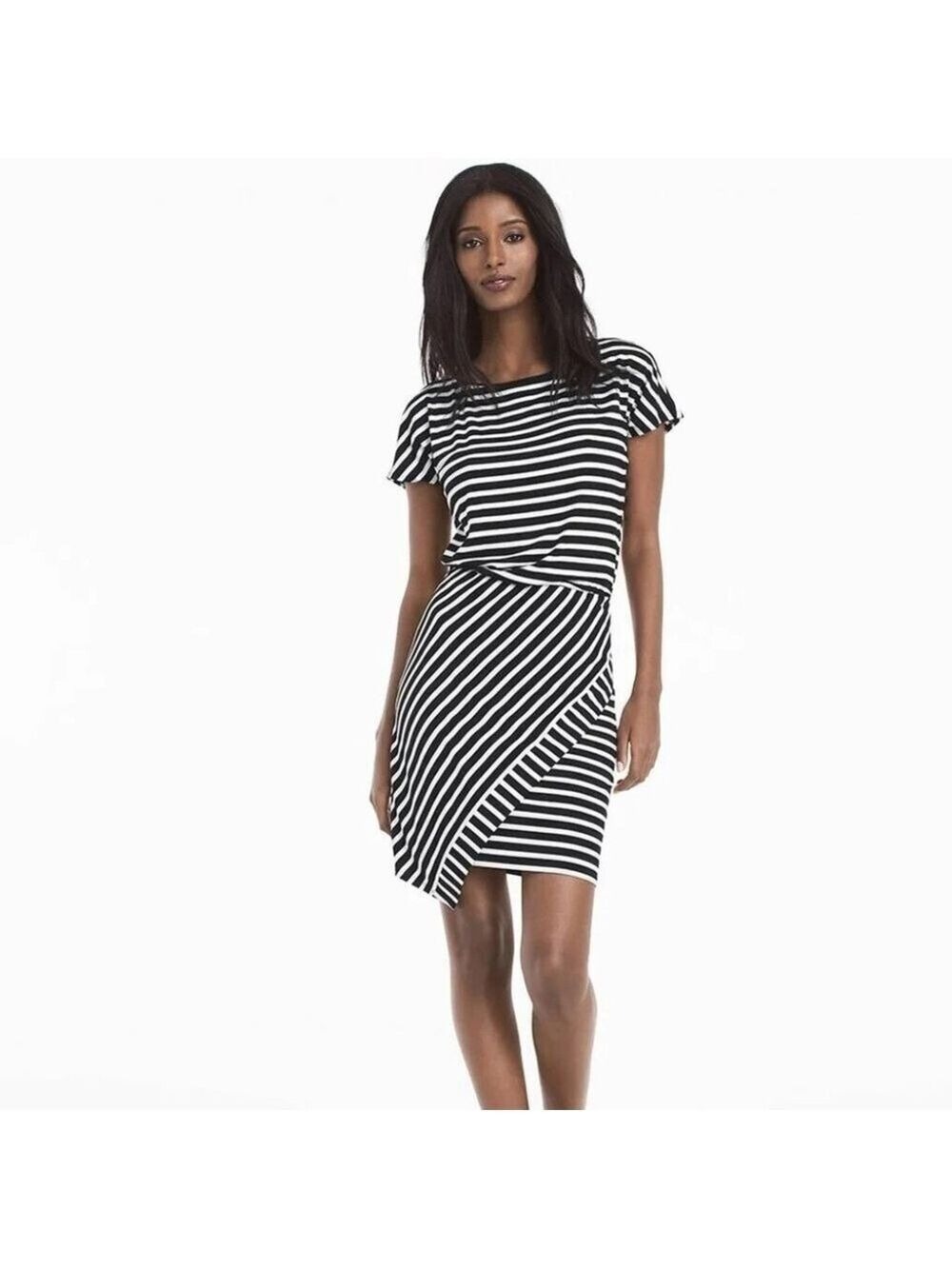 White House Black Market Stripe Wrap Skirt Asymmetrical Dress
